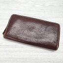cham ラウンドファスナー レザー 革 ウォレット 長財布 ブラウン レディース チャム【中古】4-0314G