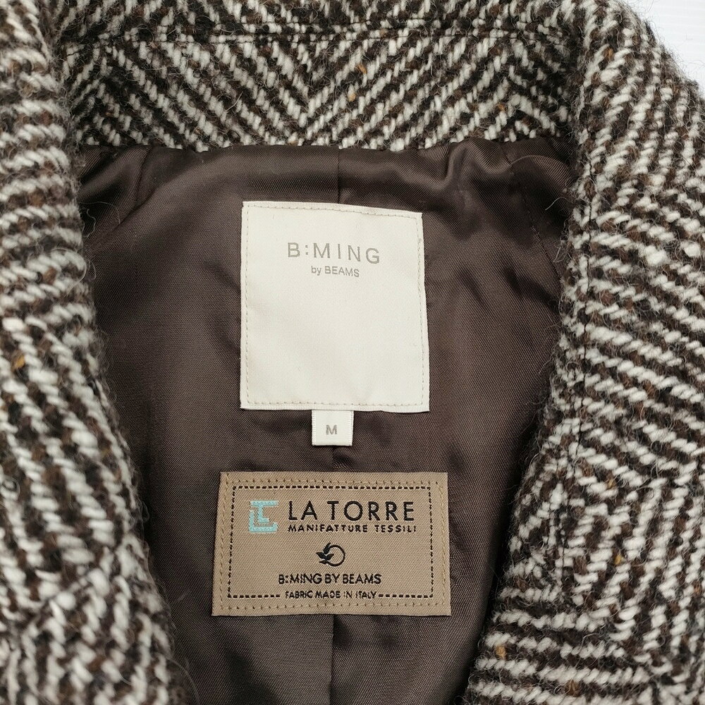 B:MING by BEAMS LATTORE ラトーレ ヘリンボーンピーコート 定価28600円 ブラウン ホワイト レディース ビーミングバイビームス【中古】5-1228A auc-gee-jee-10186378 ブランド古着の専門店 ジージー サンプル画像3