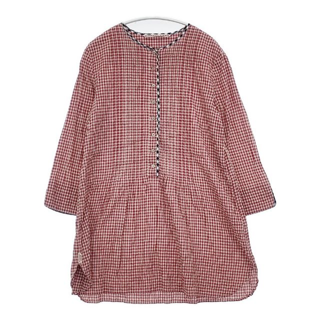 Rakuten - Mademoiselle NONNON ピンタック チェック チュニック プルオーバー 長袖シャツ レッド レディース マドモアゼルノンノン【中古】6-0502M
