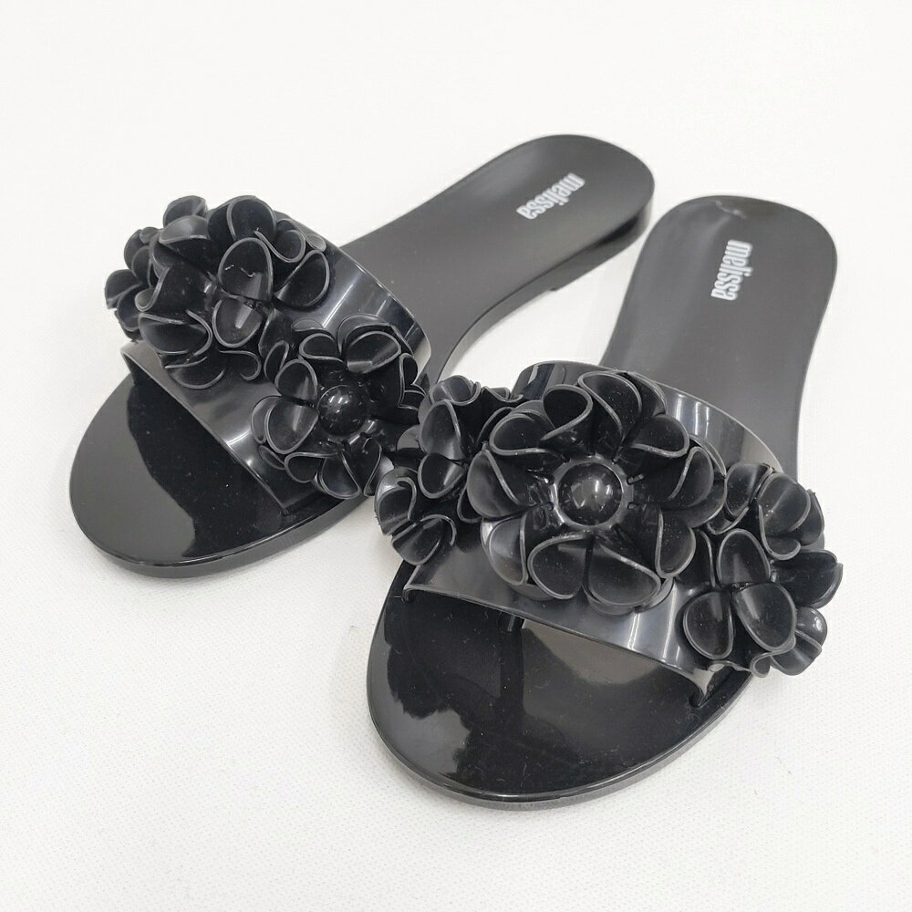 melissa BABE SPRINGTIME AD フラワー 23cm フラット サンダル ブラック レディース メリッサ【中古】6-0426S