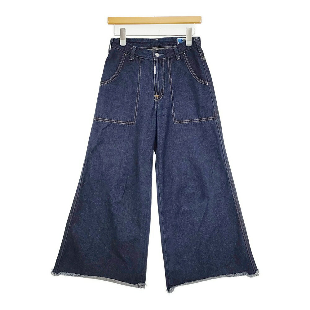 adam et Rope/SOMETHING バギーデニム カットオフ サイズ25 ワイド フレア デニムパンツ ネイビー レディース アダムエロペ/サムシング6-0424G