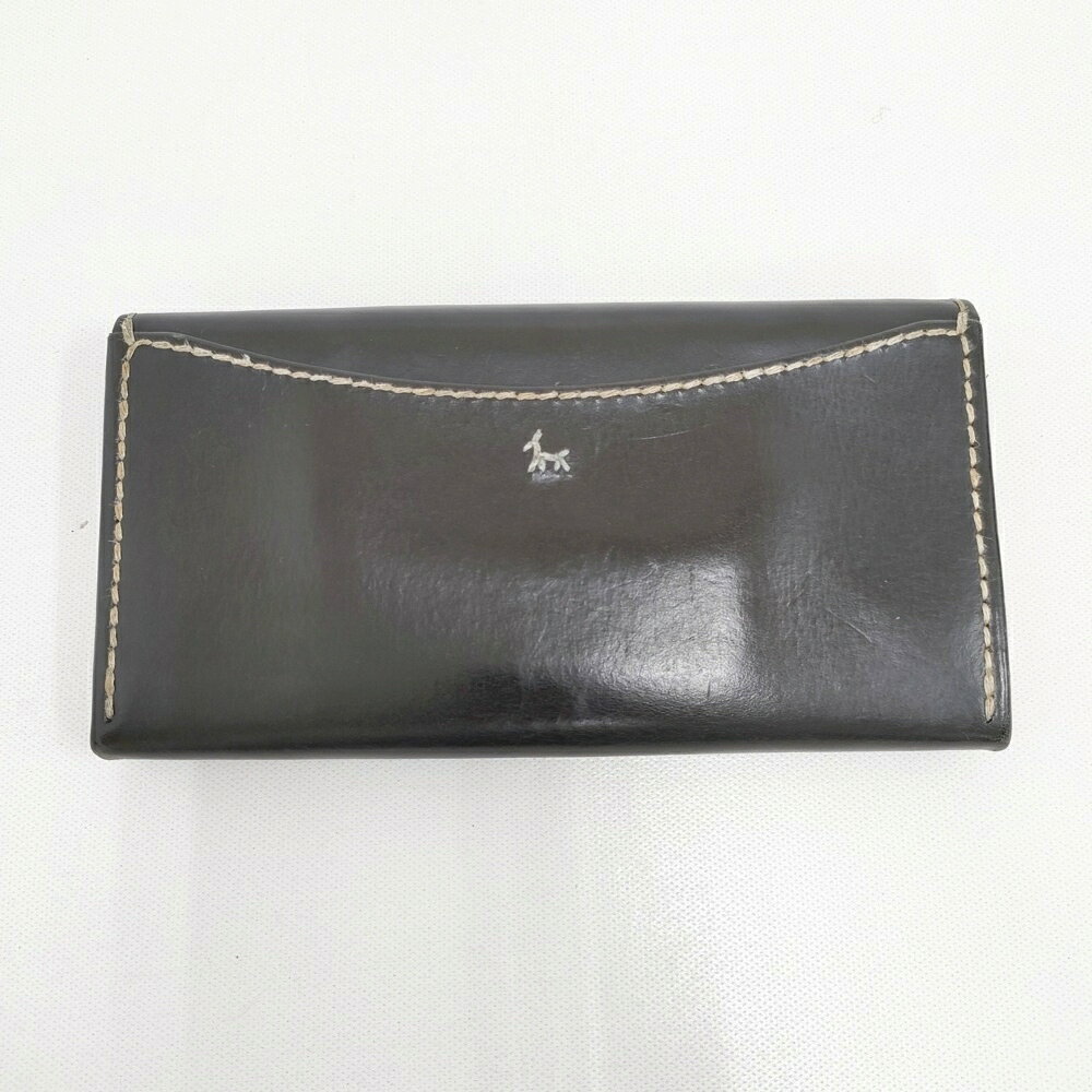 HENRY CUIR ロングウォレット レザー 革 犬 刺繍 長財布 ブラック レディース アンリークイール【中古】6-0318G