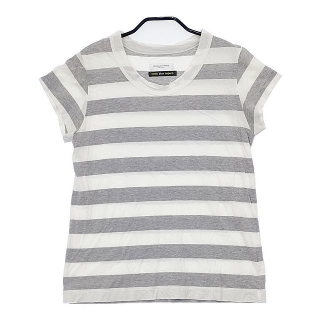 NOUVELLES DU PARADIS ボーダー フレンチスリーブ 半袖Tシャツ カットソー グレー ホワイト レディース ヌーベルドゥパラディ6-0614S