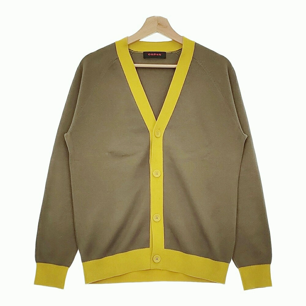 CABaN 59020402004 コットンカシミヤバイカラーVネックカーディガン 定価47300円 20AW カーキ イエロー レディース キャバン【中古】4-1230T