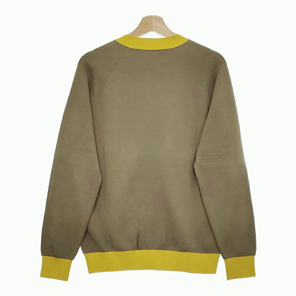 CABaN 59020402004 コットンカシミヤバイカラーVネックカーディガン 定価47300円 20AW カーキ イエロー レディース キャバン【中古】4-1230T