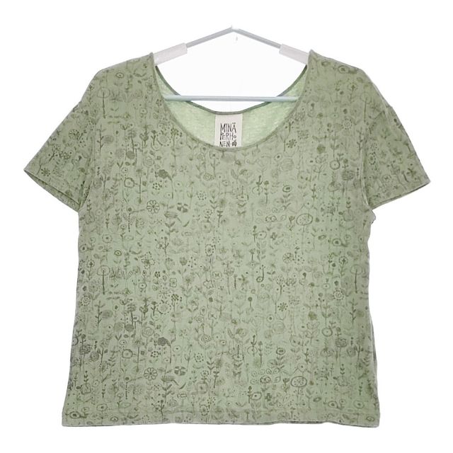 mina perhonen laundry ss8773 letter of flower 半袖Tシャツ カットソー ライトグリーン レディース ミナペルホネンランドリー【中古】5-0517S