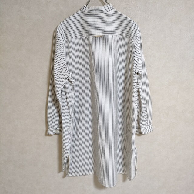 YAECA WRITE バンドカラー 99106 ストライプ シャツ コットンリネン チュニック オフホワイト グレー レディース ヤエカ【中古】4-0521M