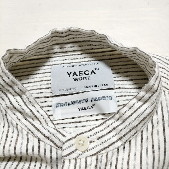 YAECA WRITE バンドカラー 99106 ストライプ シャツ コットンリネン チュニック オフホワイト グレー レディース ヤエカ【中古】4-0521M