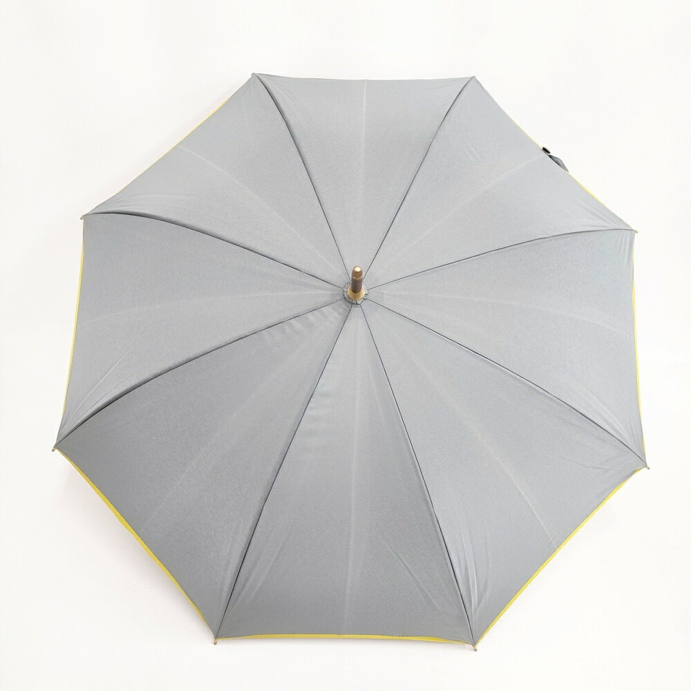 イイダ傘店 晴雨兼用 65cm オーダーメイド品 長傘 無地 傘 グレー イエロー レディース イイダ傘店【中古】5-1021G