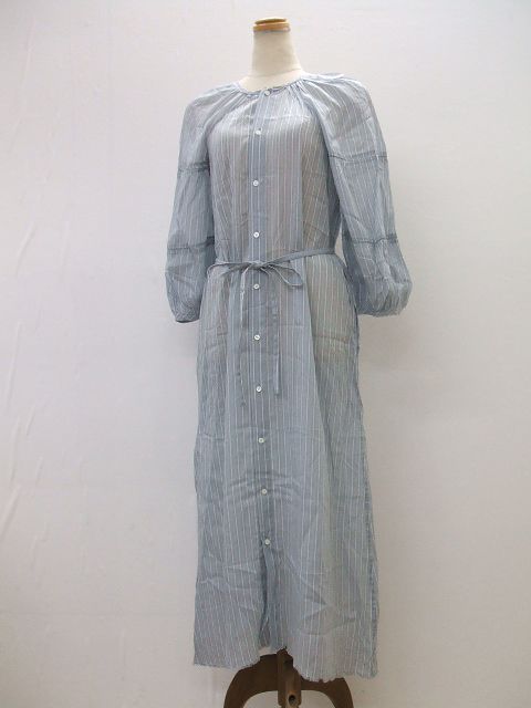 YOKE/SLEEVE SHIRRING SHIRTS DRESS/ストライプワンピース/ライトブルー/サイズ1/ヨーク/定価42000円【中古】【レディース】1-0708M♪