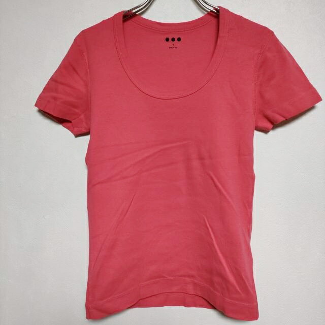 three dots コットン Uネック 無地 S 半袖Tシャツ カットソー ピンク レディース スリードッツ【中古】4-0808S