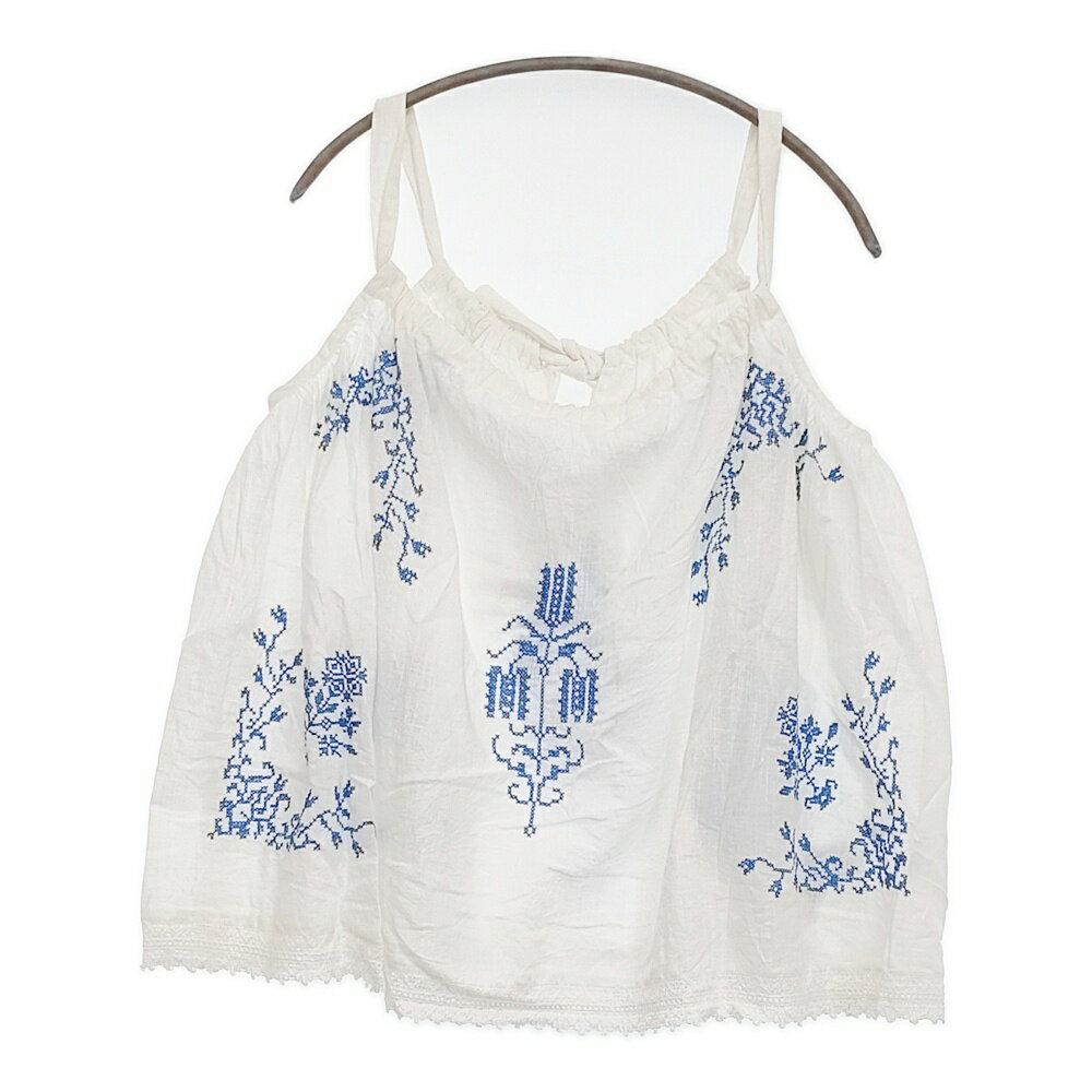 FREAK'S STORE 未使用品 インド コットンスラブ刺繍バックリボンキャミソール 25SS ホワイト ブルー レ..