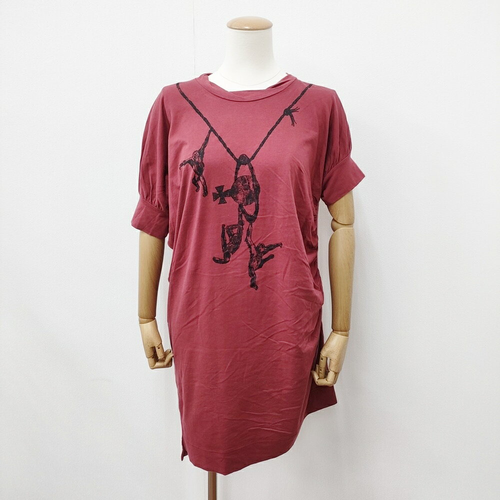 Rakuten - Vivienne Westwood Red Label CHOICE 変形 ギャザーTシャツ チュニック コットン サイズ2 70101M 16-77-22002 半袖Tシャツ カットソー レッド レディース ヴィヴィアンウエストウッドレッドレーベル【中古】6-0525S
