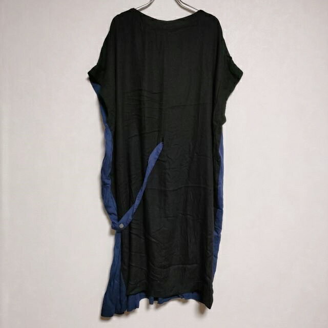 pas de calais レーヨン ウエストベルト付き 前後切り替え ワンピース ブラック ネイビー レディース パドカレ【中古】3-0622S 2