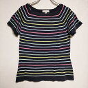 JOHN SMEDLEY シーアイランドコットン 半袖セーター ニット ネイビー マルチ レディース ジョンスメドレー【中古】3-0622S