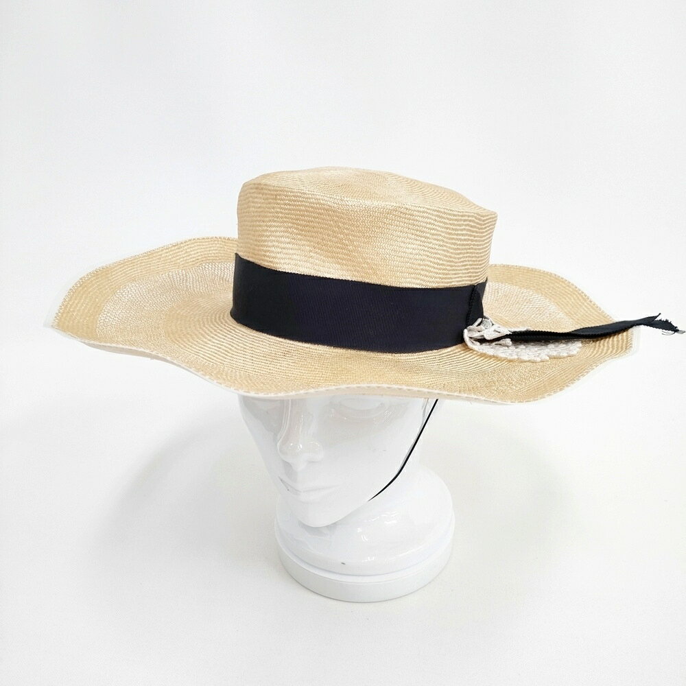 mina perhonen ヒトミシノヤマ 麦わら帽子 ストローハット ハット ベージュ レディース ミナペルホネン【中古】6-0214S