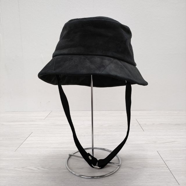 Indietro Association 新品 Leather Bucket Hat ヌバックバケットハット 定価18700円 豚革 サイズ1 帽子 ハット ブラック メンズ インディエトロアソシエーション3-1222T◎