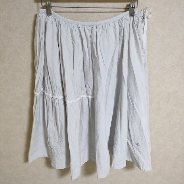 gasa レース付き ギャザー コットン スカート ライトグレー レディース ガサ【中古】4-0613M