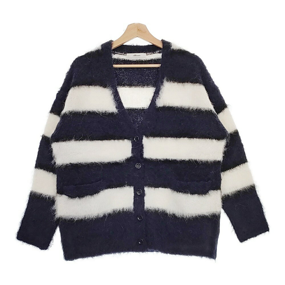 Rakuten - Allumer 8148556 Shaggy Alpaca Border V-Neck Cardigan サイズ1 カーディガン ネイビー ホワイト レディース アリュメール【中古】4-1207T