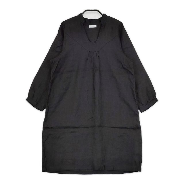fog linen work リトアニアリネン 七分袖 ワンピース チュニック ブラック レディース フォグリネンワーク【中古】5-0602M