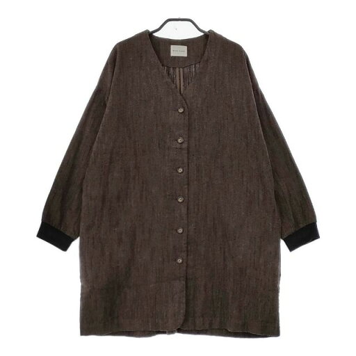 Bliss bunch コットンリネン ヘリンボーン ノーカラー コート ブラウン レディース ブリスバンチ【中古】5-0602M Bliss bunch コットンリネン ヘリンボーン ノーカラー コート ブラウン レディース ブリスバンチ【中古】5-0602M