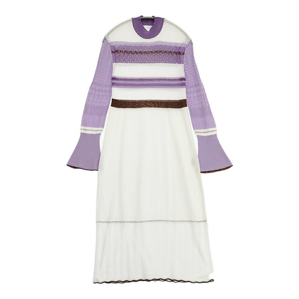 Mame Kurogouchi Nostalgic Pattern Knit Dress 定価37000円 シルク混 日本製 サイズ2 ワンピース ホワイト パープル レディース マメクロゴウチ6-0525M
