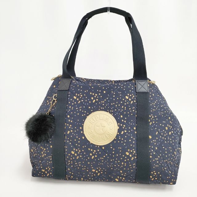 Kipling ART M アートエム ゴールデンナイト ボストンバッグ トートバッグ ネイビー ゴールド レディース キプリング【中古】6-0517G