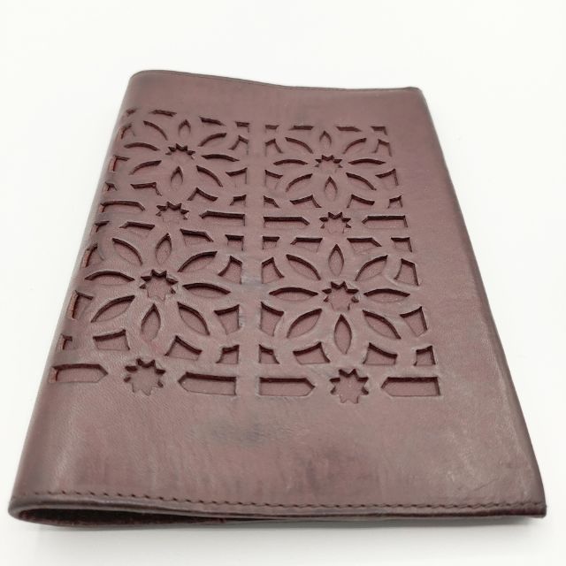 genten カットワーク レザー 手帳カバー ブックカバー ダークブラウン レディース ゲンテン【中古】5-0306G