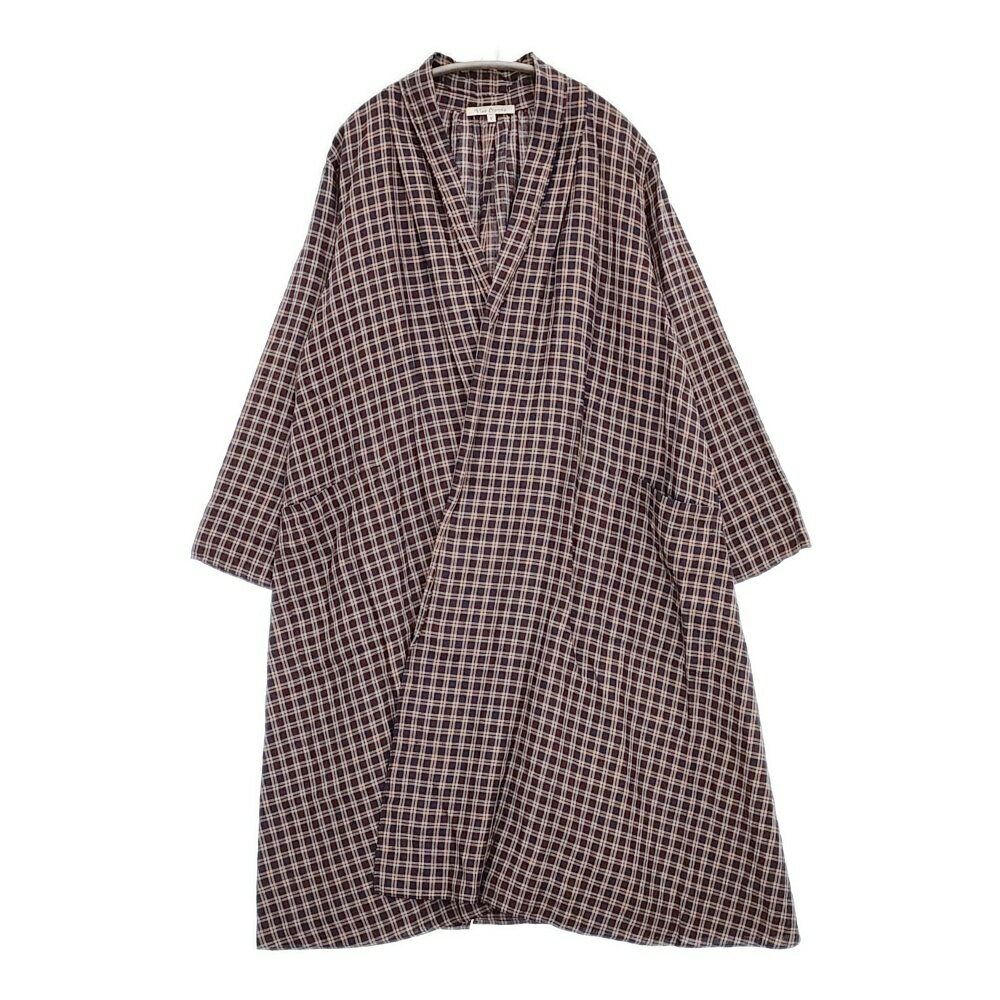 Rakuten - Vlas Blomme Elderberry Check ローブコート 定価55000円 13226081 チェック 羽織 コート ネイビー ベージュ レディース ヴラスブラム【中古】6-0225M