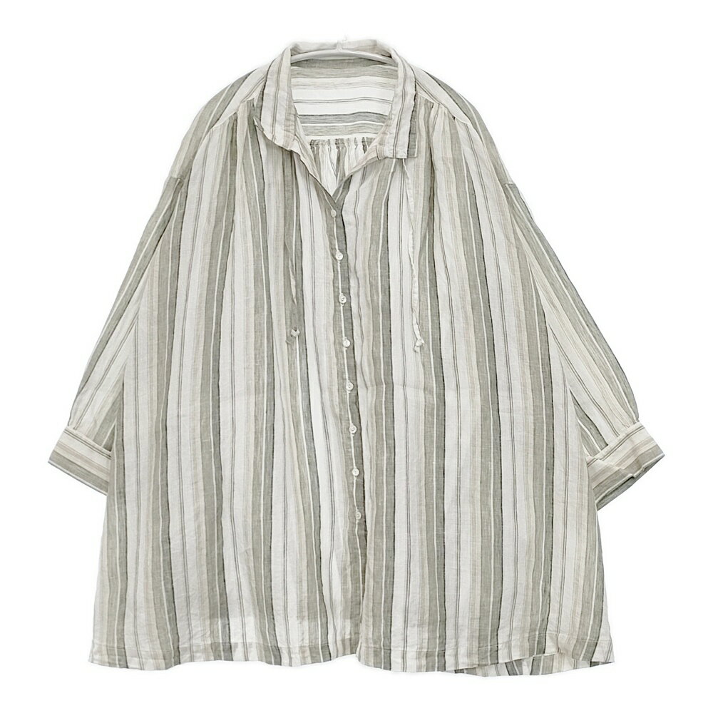 Rakuten - nest Robe リネンストライプロングシャツ 01241-1038 オーバーサイズ ブラウス シャツ 24SS ホワイト グリーン レディース ネストローブ【中古】6-0329M