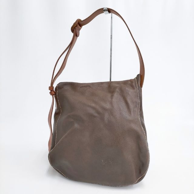 HENRY CUIR フラップ レザー CANE刺繍 トートバッグ ショルダーバッグ ブラウン レディース アンリークイール【中古】5-0308G 3