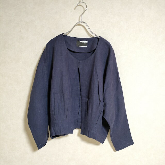 Linen, Hemp - patterntorso コットンリネン ノーカラー サイズF ノーカラージャケット ネイビー レディース パターントルソ【中古】3-0417M