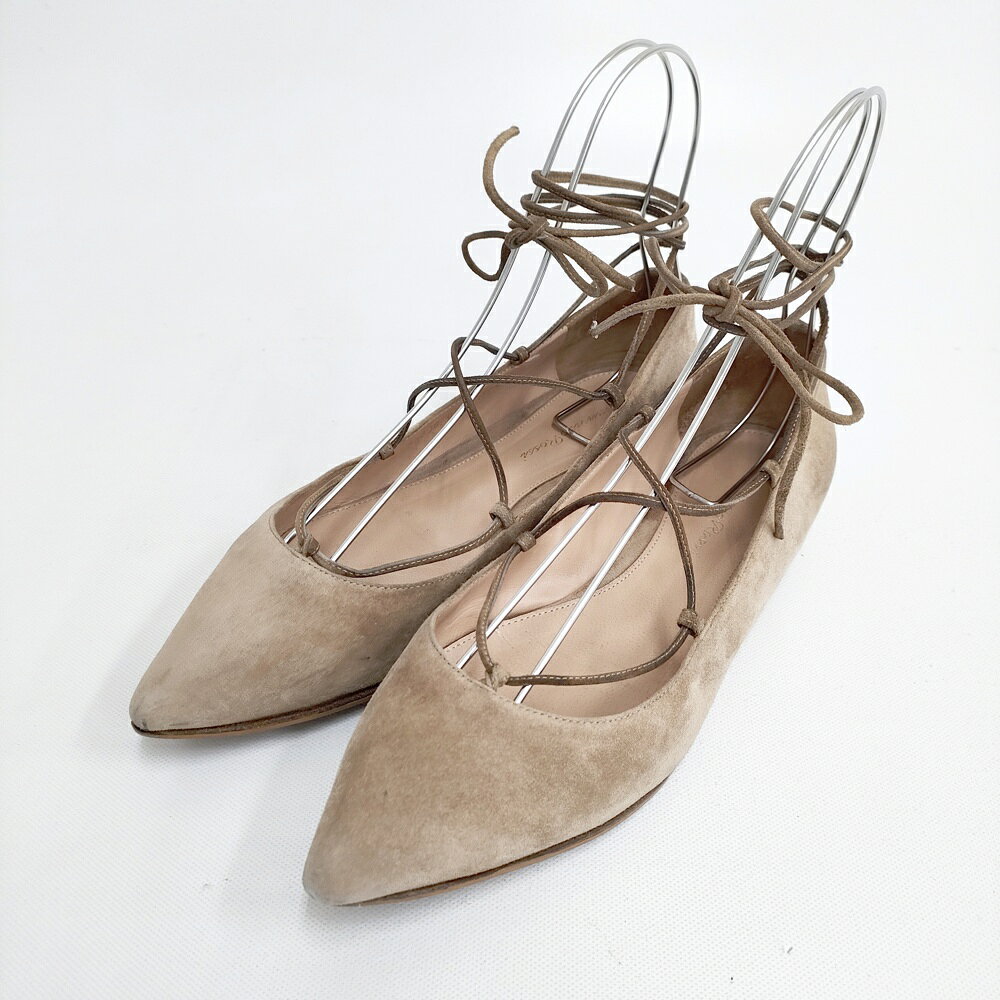 Gianvito Rossi レースアップ ポインテッドトゥ 37 1/2サイズ パンプス ベージュ レディース ジャンヴィトロッシ【中古】4-1209G
