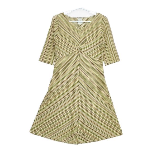 Sybilla ボーダー 七分袖 ワンピース カーキ ベージュ レディース シビラ【中古】5-0609M