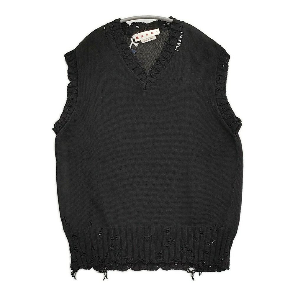 MARNI 新品 コットンダメージVネックニットベスト 定価104500円 サイズ54 CVMG0091A0 UFC652 ベスト ブラック メンズ マルニ【中古】6-0118M