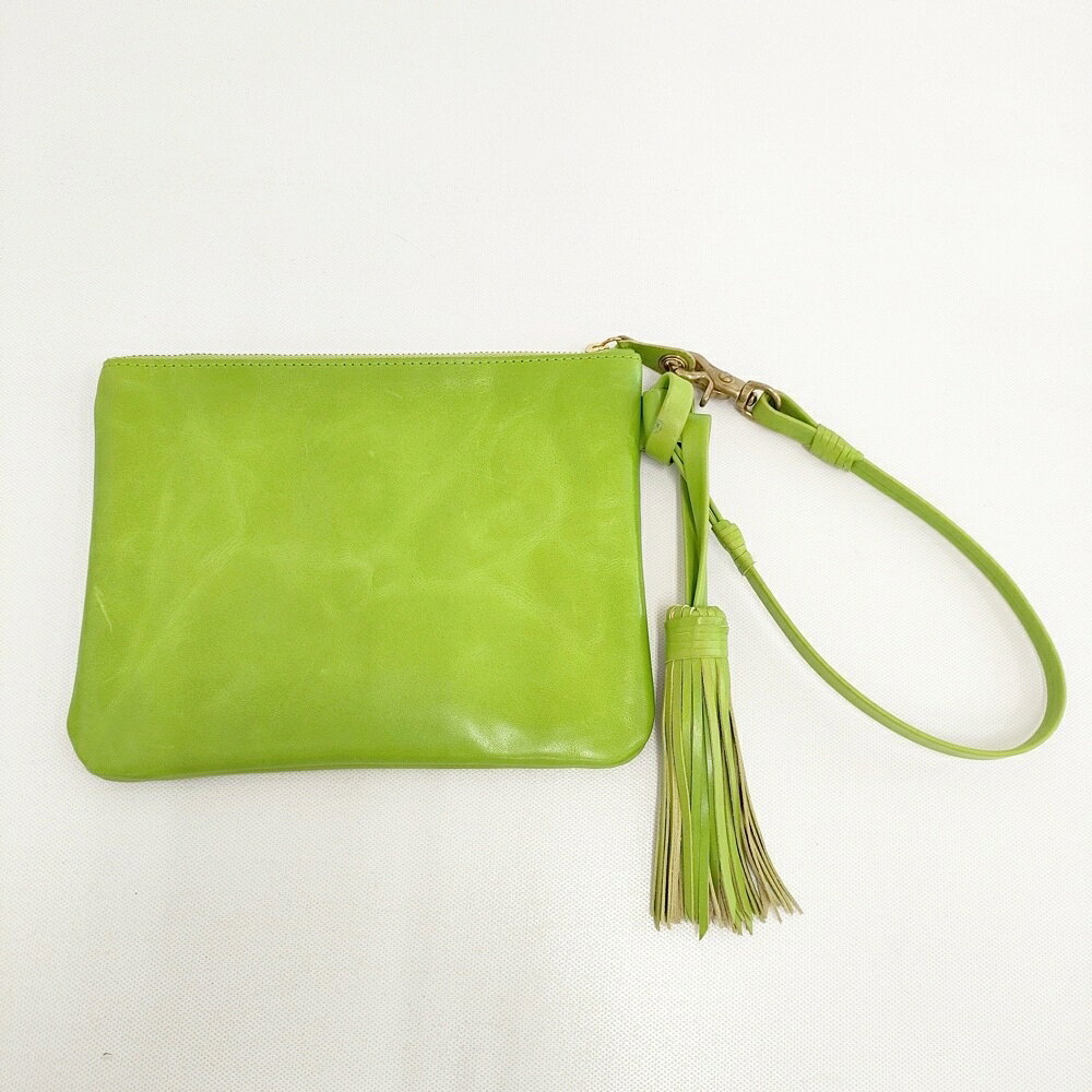 KO ケイオー 岡本敬子 レザー タッセル付きフラットバッグ クラッチバッグ キミドリ レディース【中古..