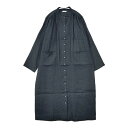 fog linen work リトアニア製リネン コートワンピース 長袖 ギャザー ワンピース ネイビー レディース フォグリネンワーク【中古】5-0812M