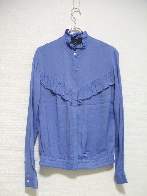 DESIGNERS REMIX CHARKITTE ESKILDSEN デザイナーズリミックス アローズ購入 フリルカラー 長袖シャツ ブルー レディース 【中古】2-0517M