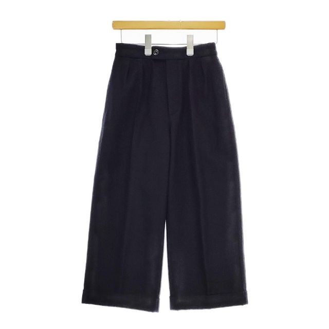 MHL. 595-7243504 WOOL COTTON DRILL ウールワイド パンツ ネイビー レディース エムエイチエル【中古】4-1218T