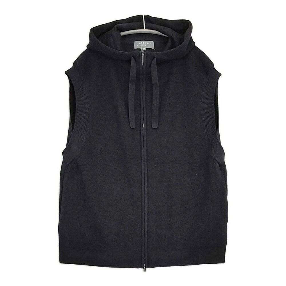 MARGARET HOWELL WASHABLE MERINO KNITWEAR サイズM ウールニットパーカー ベスト 25AW ブラック メンズ マーガレットハウエル【中古】6-0328T