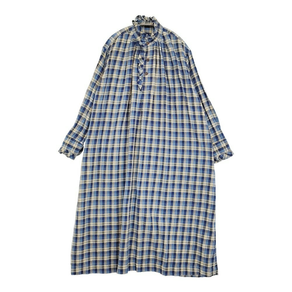 美品✨近年45R 45rpm 藍 インドネルチェック　ドレス ワンピース 美品✨近年45R 45rpm 藍 インドネルチェック ドレス ワンピース