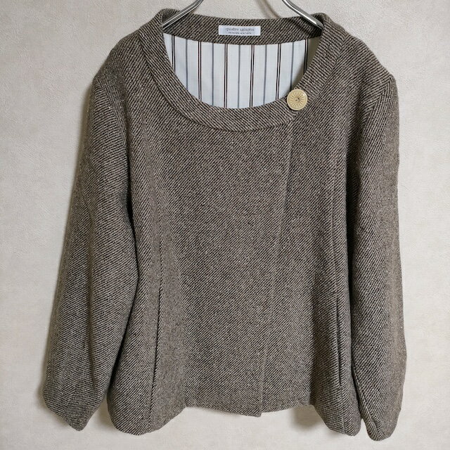 Wool - quatre saisons ウール混 シルク混 ノーカラージャケット ブラウン レディース キャトルセゾン【中古】4-0901T