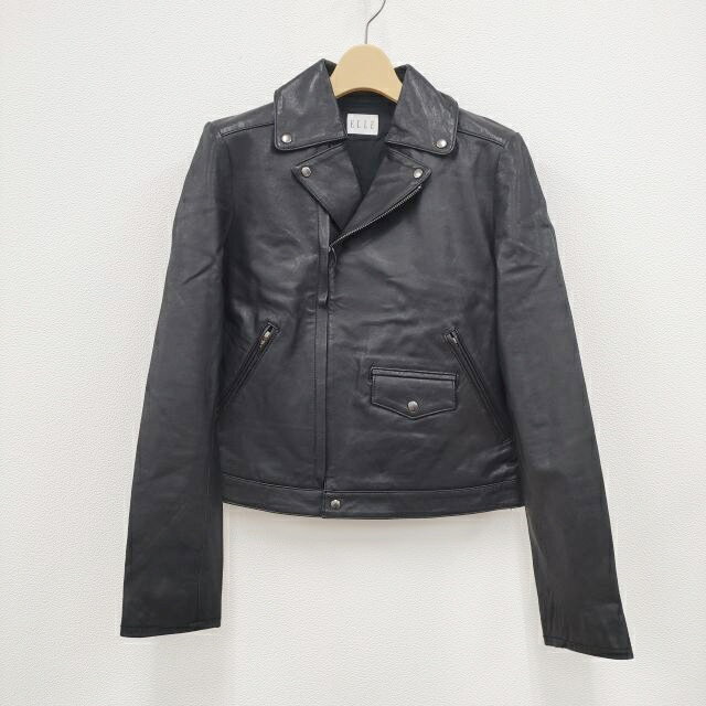 ELLE 羊革 ラムレザー サイズ38 ライダースジャケット ブラック レディース エル【中古】3-1119T