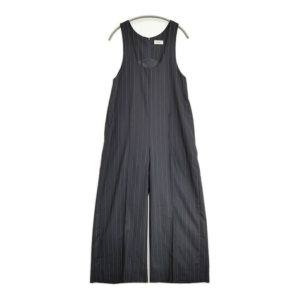 IENA ウーステッドツイル Uネックオールインワン サイズ38 定価37400円 ストライプ ツナギ 25SS ネイビー レディース イエナ【中古】6-0115T