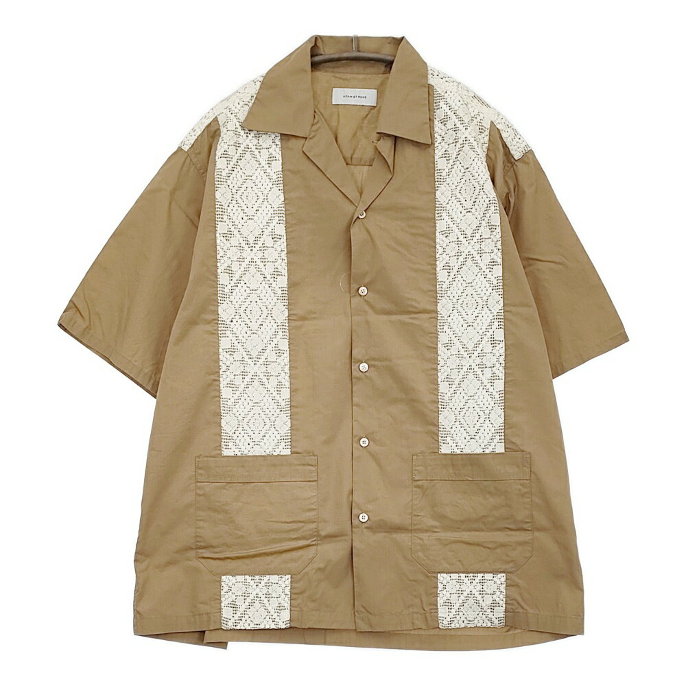 adam et Rope キューバシャツ レース GMG-04250-A サイズL オープンカラー 半袖シャツ ベージュ ホワイ..