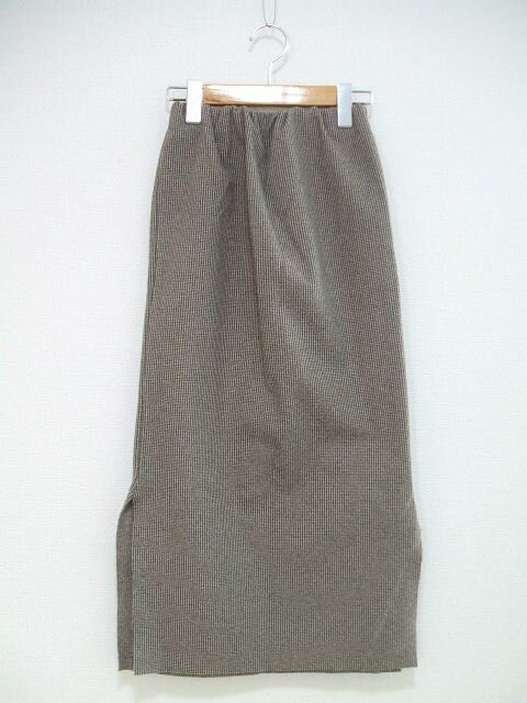 MACHATT マチャット 千鳥格子 サイドスリット ロングスカート ベージュ ブラウン レディース 【中古】2-0124T
