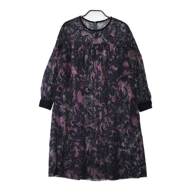 YOSHIYO ナイロン ポリエステル パイル 総柄 ワンピースチュニック ワインレッド ネイビー レディース ヨシヨ【中古】5-0424M