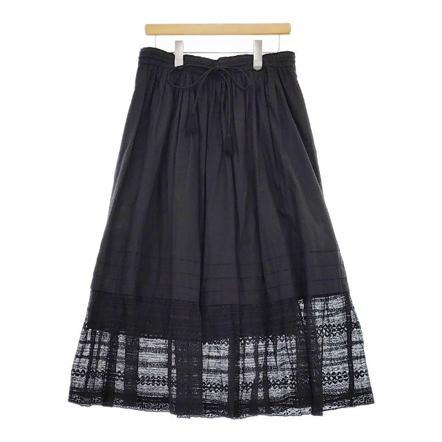FANAKA インド製 裾レース コットン ロングスカート ブラック レディース ファナカ【中古】5-0529M