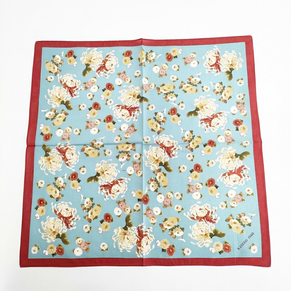 KANEKO ISAO 未使用 花柄 オールド ハンカチ ミズイロ レッド レディース カネコイサオ【中古】5-0918G