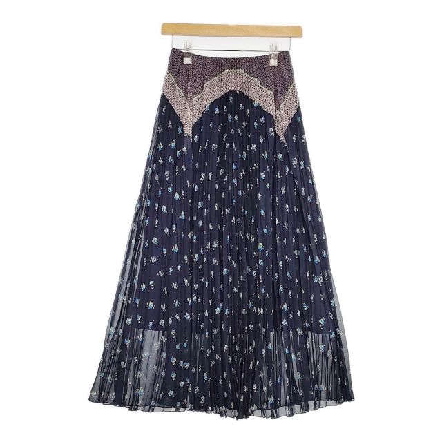 ASTRAET フラワープリント プリーツ ロングスカート ネイビー マルチ レディース アストラット【中古】..